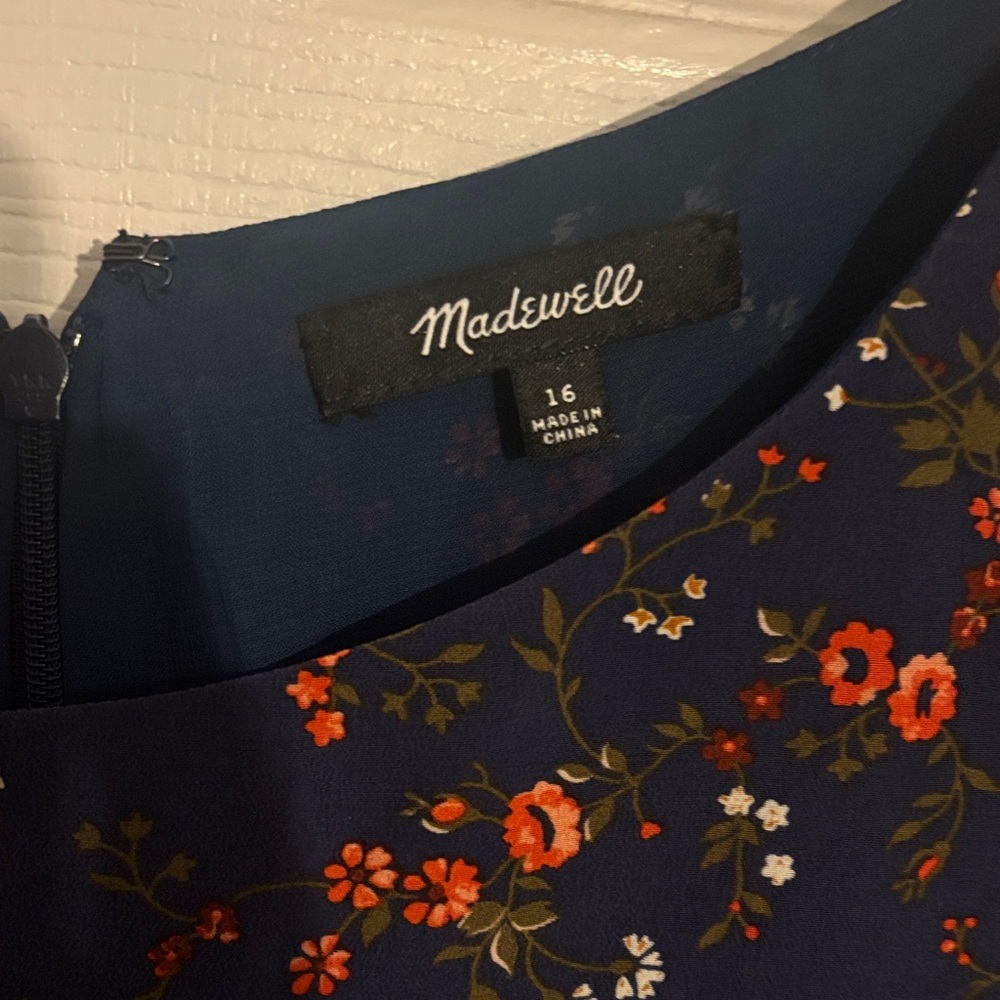 Madewell Navy Silk Floral Long Sleeve Dress - Picture 3 of 4